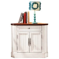 Farmhouse Corner Accent Cabinet Distressed Triangle Cabinet With Doors White