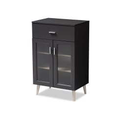 Baxton Studio Jonas Kitchen Cabinet - Dark Gray, Oak Brown