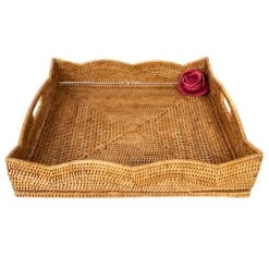Artifacts Rattan Scallop Square Tray, Cutout Handles, Honey Brown, 24"x24"x4.5" -High End Kitchen 8cd19e460dc1d310 1342 w800 h800 b1 p0