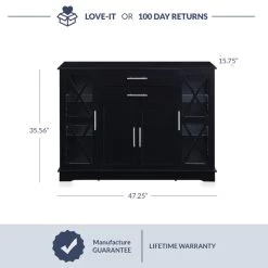 Ryland 47" Wood Storage Sideboard Buffet Cabinet Console Table, Black -High End Kitchen 8d31f99702c2ad67 3636 w800 h800 b0 p0