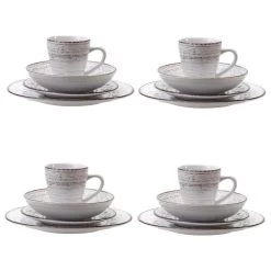 Aqua Blue Rustic Fare Dinnerware 16-Piece Set, Cream