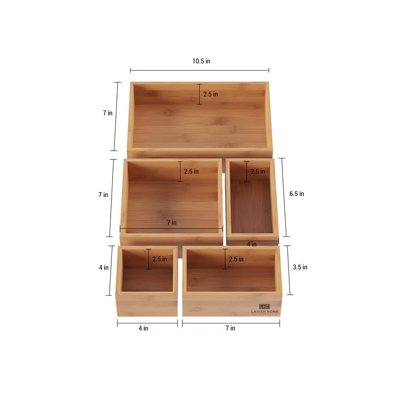 Lavish Home 5 Compartment Bamboo Modular Tray Drawer Divider 3 Lavish Home 5 Compartment Bamboo Modular Tray Drawer Divider - Image 3
