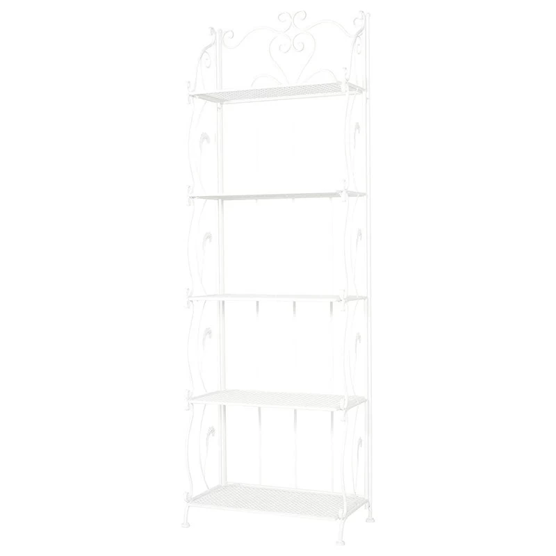 French Country Bakers Rack, Metal Construction With 5 Tiers, Bleached White 1 French Country Bakers Rack, Metal Construction With 5 Tiers, Bleached White