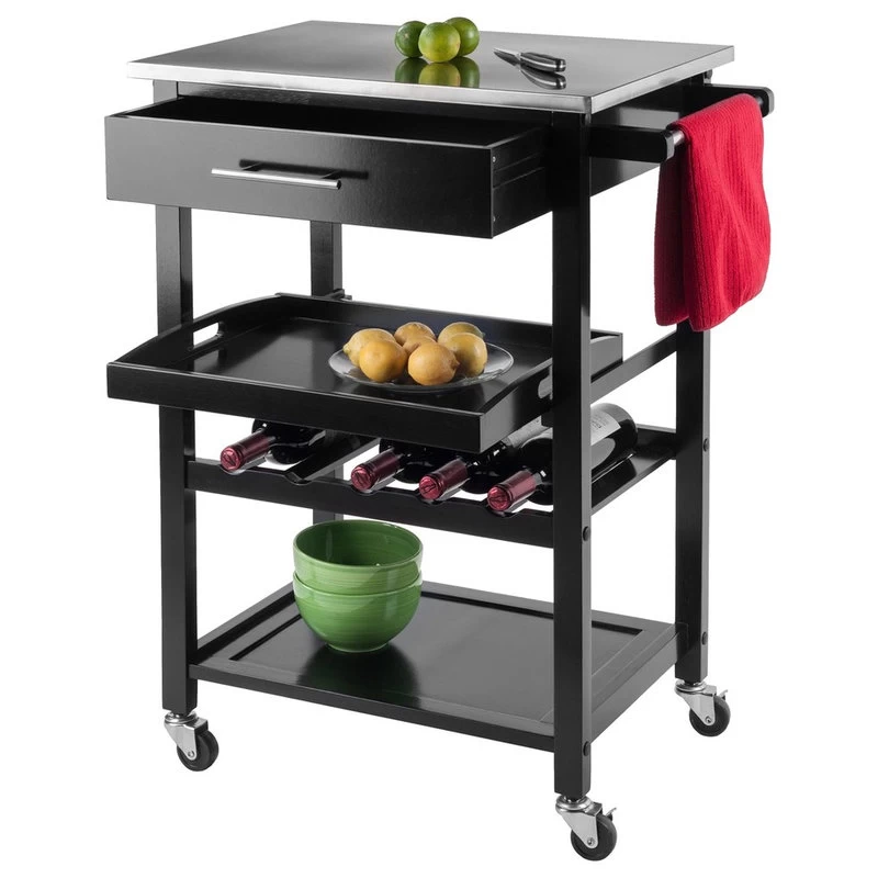 Winsome Anthony Stainless Steel Top Kitchen Cart In Black 3 Winsome Anthony Stainless Steel Top Kitchen Cart In Black - Image 3