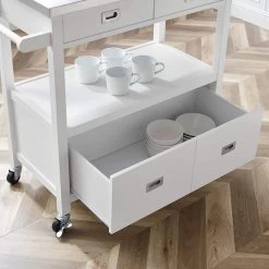 Modern Kitchen Cart, Stainless Steel Top And Spacious Drawer, Glossy White -High End Kitchen 95919fd80092be59 0791 w800 h800 b0 p0