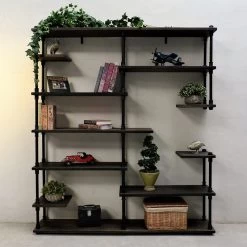 Nashville Industrial Mid-Century Etagere Bookcase,Black Metals & Espresso Wood -High End Kitchen 97f193d50a6e5264 0143 w800 h800 b0 p0