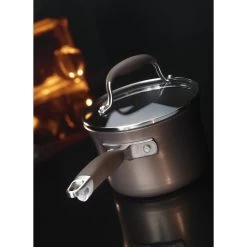 Bronze Hard-Anodized Nonstick 2-Quart Covered Straining Saucepan, Pour Spouts 7 Bronze Hard-Anodized Nonstick 2-Quart Covered Straining Saucepan, Pour Spouts -High End Kitchen 99d148c406c3570a 8129 w800 h800 b0 p0