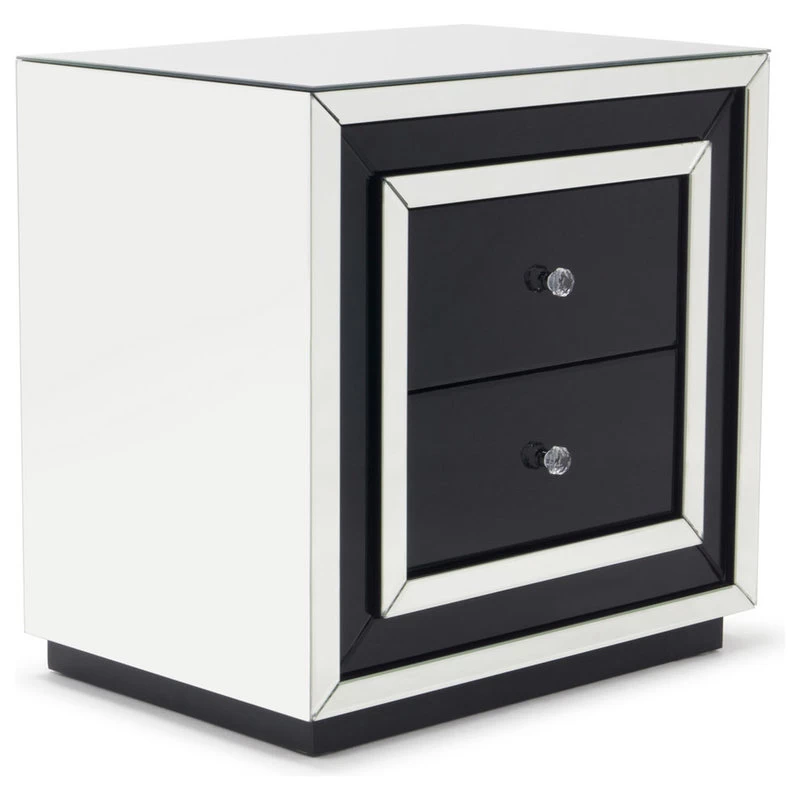 Modern Malibu Side Table Clear Smoked Black Mirrored Finish 2 Drawers 3 Modern Malibu Side Table Clear Smoked Black Mirrored Finish 2 Drawers - Image 3