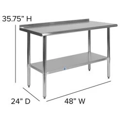 Work Table With 1.5" Backsplash And Adjustable Undershelf - 48"W X 24"D X 36"H -High End Kitchen 9a712bcf002e46ea 5909 w800 h800 b1 p0