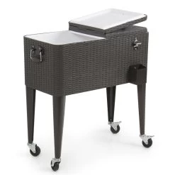 Belleze 80 Quart Patio Deck Cooler Rolling Outdoor Party, Brown