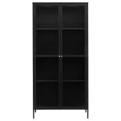 75" Contemporary Glass & Metal Display Cabinet In Black