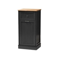 Baxton Studio Marcel Farmhouse And Coastal Dark Gray And Oak Brown Finished Kitchen Cabinet