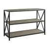 40" X-Frame Metal And Wood Media Bookshelf, Driftwood