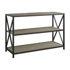 40" X-Frame Metal And Wood Media Bookshelf, Driftwood