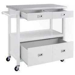 Modern Kitchen Cart, Stainless Steel Top And Spacious Drawer, Glossy White -High End Kitchen 9fe110c60092be55 0791 w800 h800 b1 p0