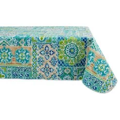 Spanish Tile Vinyl Tablecloth 70"R, 60x102"