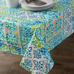 Spanish Tile Vinyl Tablecloth 70"R, 60x102" -High End Kitchen a4c198ec004688e0 1242 w800 h800 b0 p0