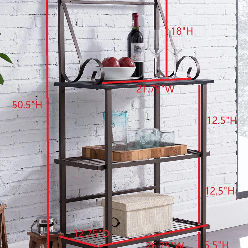 Kalamazoo 4 Tier Free Standing Kitchen Bakers Rack, Pewter Metal/Black Wood 2 Kalamazoo 4 Tier Free Standing Kitchen Bakers Rack, Pewter Metal/Black Wood - Image 2