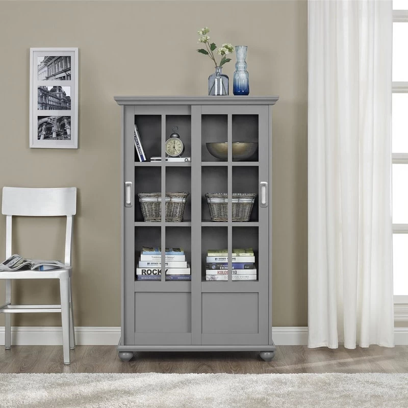 Ashton Oaks Bookcase With Sliding Glass Doors, Soft Gray 3 Ashton Oaks Bookcase With Sliding Glass Doors, Soft Gray - Image 3