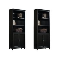 (Set Of 2) Wooden Library Bookcase In Estate Black