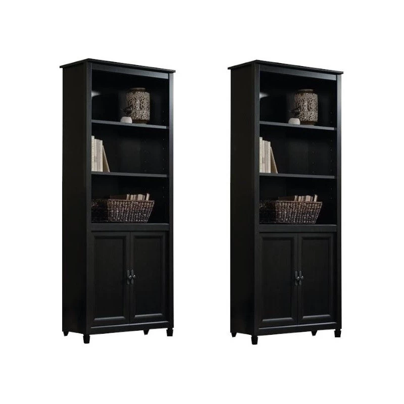 (Set Of 2) Wooden Library Bookcase In Estate Black 1 (Set Of 2) Wooden Library Bookcase In Estate Black