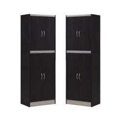 Home Square 4 Shelf Kitchen Pantry Set In Chocolate-Grey (Set Of 2)