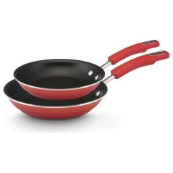 Hard Enamel Nonstick Twin Pack 9-1 And 4" And 11" Skillets, Red Gradient