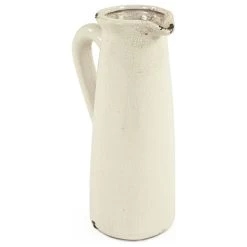 Distressed Crackle White Ceramic Pitcher, Large