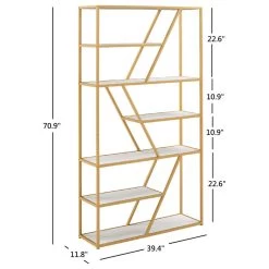 Marina Geometric Gold Finish Powder Coat Metal Bookcase -High End Kitchen be71c75c002d5007 1181 w800 h800 b1 p0