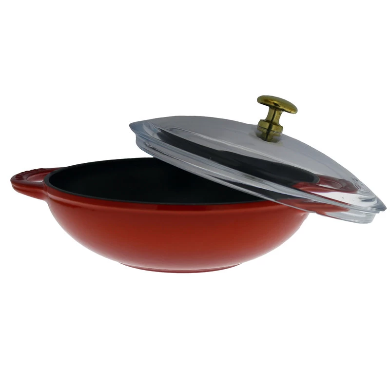 Chasseur 7-inch Red French Enameled Cast Iron Wok With Glass Lid 2 Chasseur 7-inch Red French Enameled Cast Iron Wok With Glass Lid - Image 2