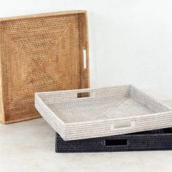 Artifacts Rattan™ Square Ottoman Tray With Cutout Handles, Honey Brown, 20"x20" -High End Kitchen c35123e80fb4314b 1849 w800 h800 b0 p0