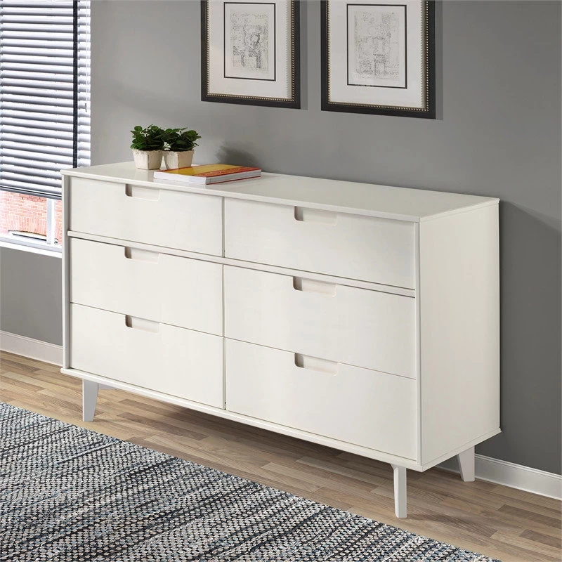 Walker Edison 6-Drawer Groove Handle Wood Dresser - White 2 Walker Edison 6-Drawer Groove Handle Wood Dresser - White - Image 2