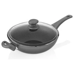 Saflon Titanium Nonstick 11" Wok Pan W/ Tempered Glass Lid, PFOA Free, Gray