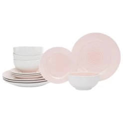 Ripple 12 Piece Dinnerware Set, Service For 4, Pink -High End Kitchen cb21b7bc00eb81ac 7715 w800 h800 b1 p0