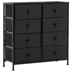 8 Fabric Drawers Steel Frame Double Dresser, Black