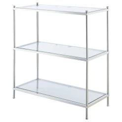 Convenience Concepts Royal Crest Three-Tier Bookcase In Clear Glass And Chrome