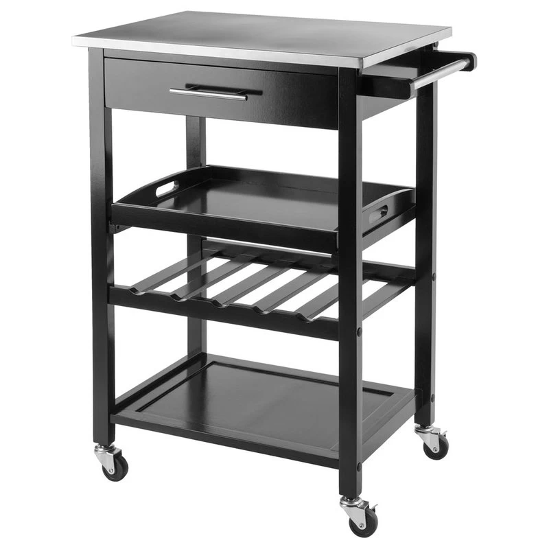 Winsome Anthony Stainless Steel Top Kitchen Cart In Black 1 Winsome Anthony Stainless Steel Top Kitchen Cart In Black