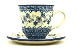 Polish Pottery 8 Oz. Cup & Saucer - Blue Horizon
