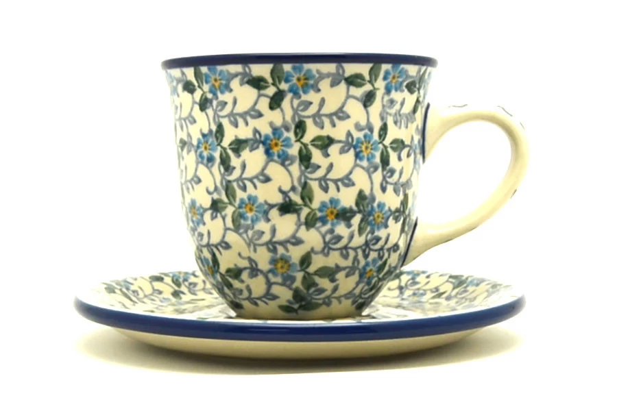 Polish Pottery 8 Oz. Cup & Saucer - Forget-Me-Knot