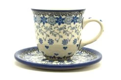 Polish Pottery 8 Oz. Cup & Saucer - Silver Lace