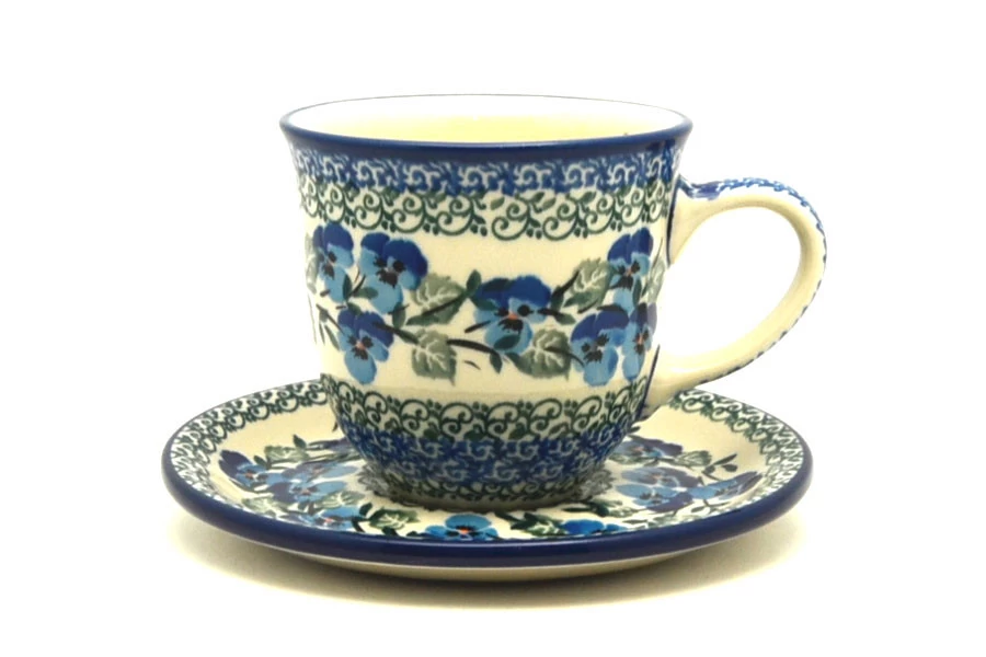 Polish Pottery 8 Oz. Cup & Saucer - Winter Viola