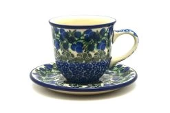 Polish Pottery Cup & Saucer - Huckleberry