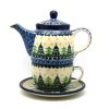 Polish Pottery Tea Time For One - Christmas Trees