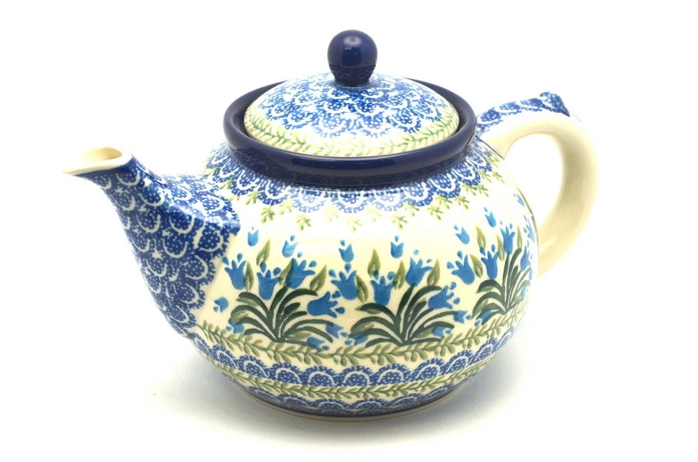Polish Pottery Teapot - 1 1/4 Qt. - Blue Bells