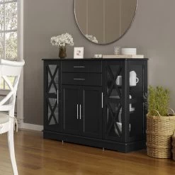 Ryland 47" Wood Storage Sideboard Buffet Cabinet Console Table, Black -High End Kitchen d351cd7c02c2ad64 3636 w800 h800 b0 p0