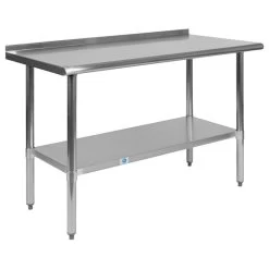 Work Table With 1.5" Backsplash And Adjustable Undershelf - 48"W X 24"D X 36"H
