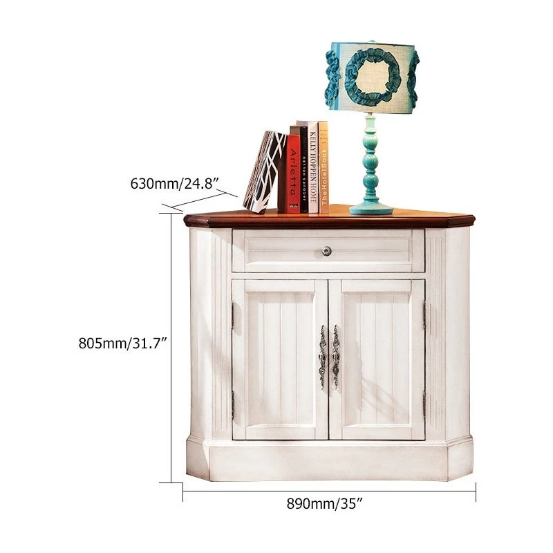 Farmhouse Corner Accent Cabinet Distressed Triangle Cabinet With Doors White 5 Farmhouse Corner Accent Cabinet Distressed Triangle Cabinet With Doors White - Image 5