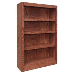 Traditional 48" Tall 4-Shelf Wood Bookcase In Dry Oak