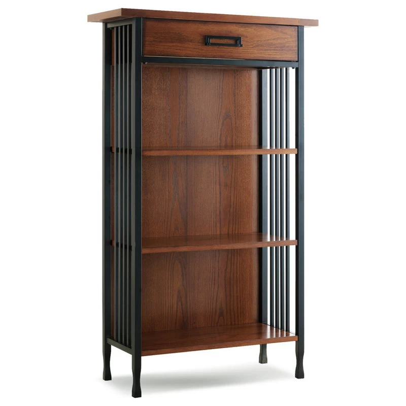 Leick Ironcraft Mantel Height Brown Wood Bookcase With Drawer Storage 1 Leick Ironcraft Mantel Height Brown Wood Bookcase With Drawer Storage