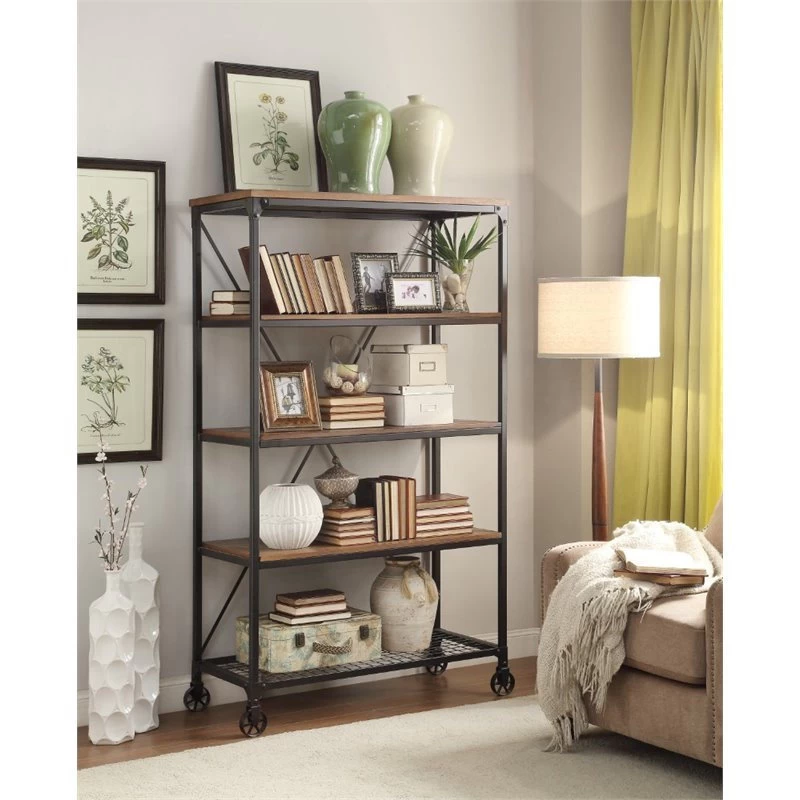 Lexicon Millwood 40" 5 Shelf Metal Bookcase In Pine 2 Lexicon Millwood 40" 5 Shelf Metal Bookcase In Pine - Image 2